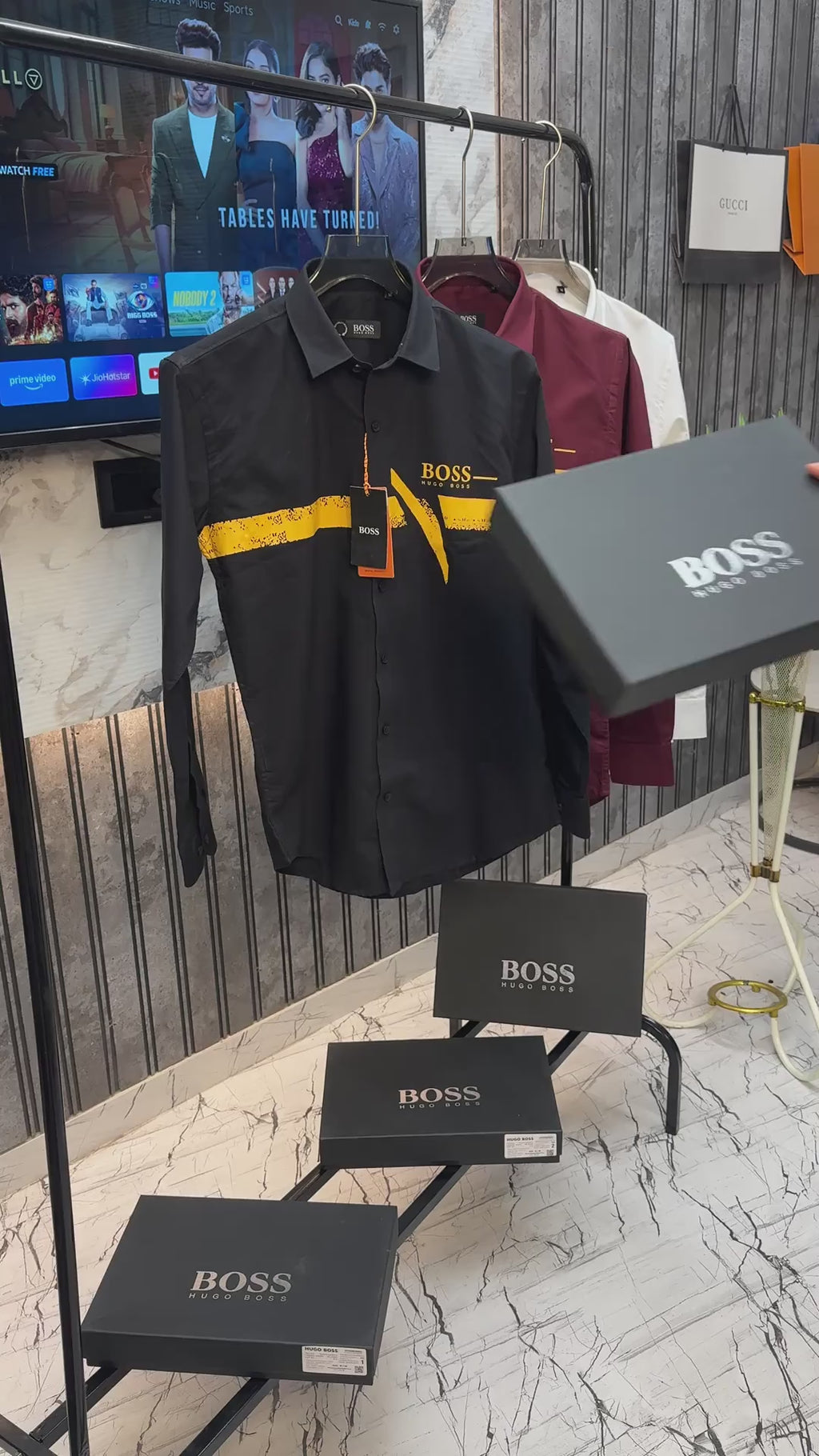 Hugo Boss Imported Front Heavy Printed Very  Full Sleeves Shirt With Brand Box